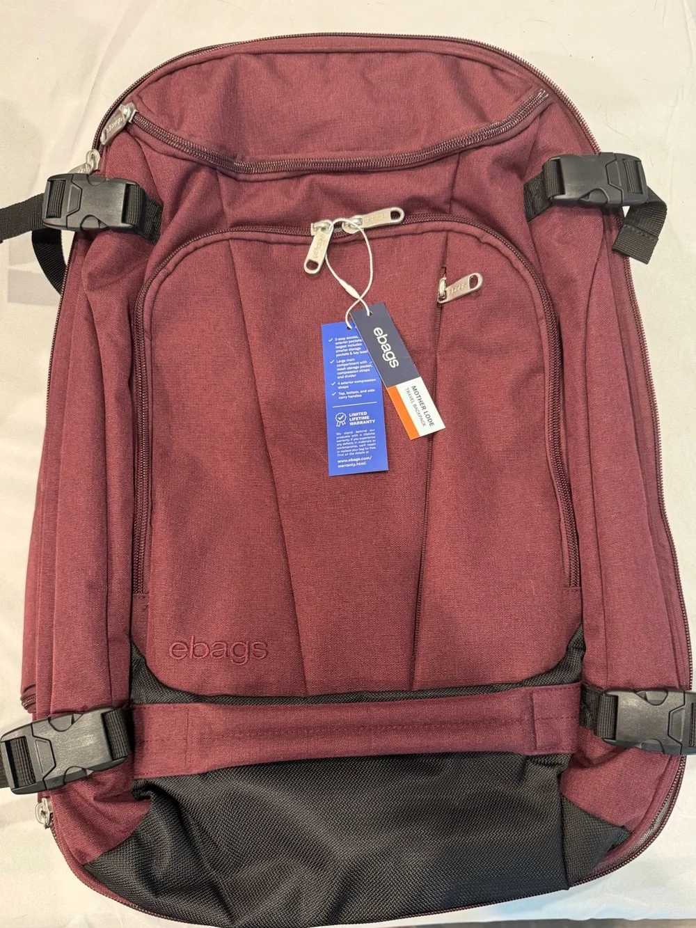 eBags Mother Lode Travel Backpack Burgundy Garnet Carry On Convertible NWT